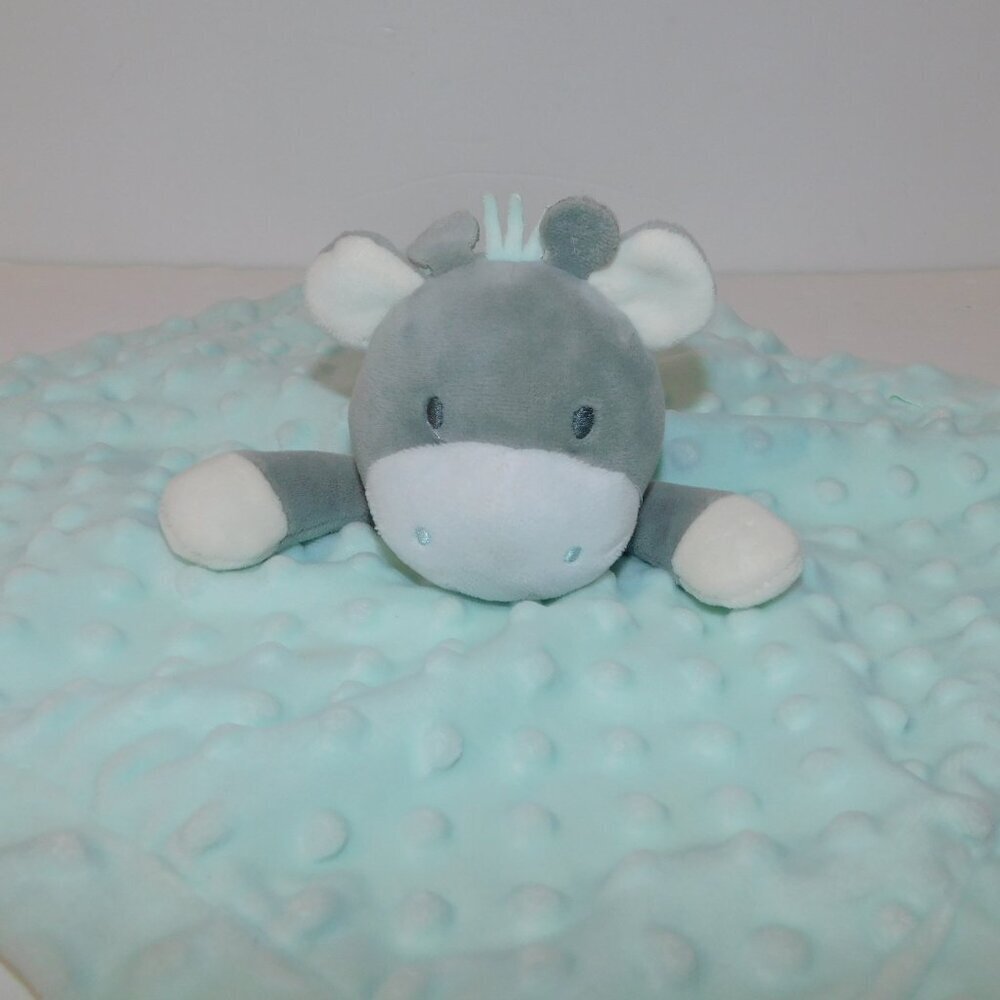Baby Kiss Giraffe Cow Security Blanket Blue Gray White Blue nubby Plush lovey